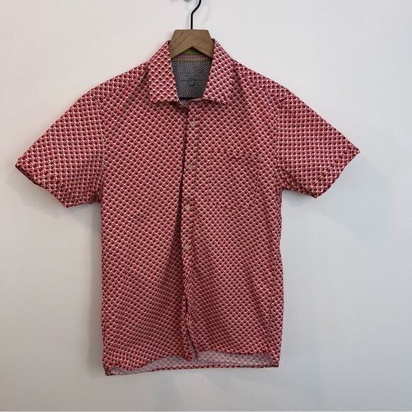 Ted Baker London Men’s Monkey Print Short Sleeve Polo Size 3/Medium Red & White - Picture 1 of 13